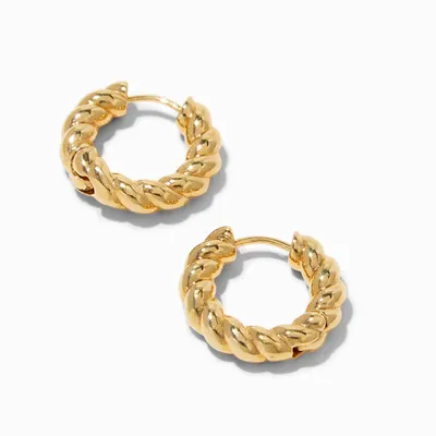 18K Gold Plated 12MM Twisted Clicker Hoop Earrings