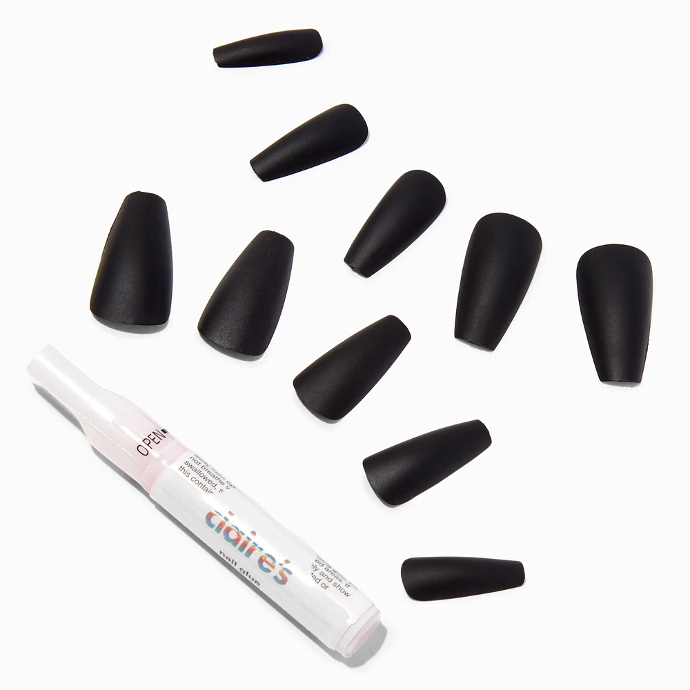 Matte Black Squareletto Vegan Faux Nail Set - 24 Pack