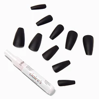 Matte Black Squareletto Vegan Faux Nail Set - 24 Pack