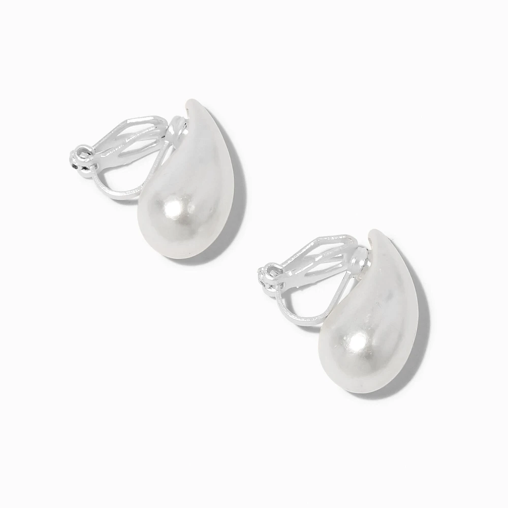 White Pearl Bean Clip-On Earrings