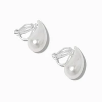 White Pearl Teardrop Bean Clip-On Earrings