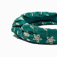 Emerald Green Eyelet Flowers Knotted Headband