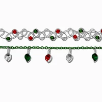 Christmas Lights Silver-tone Tattoo Choker Necklace - 2 Pack