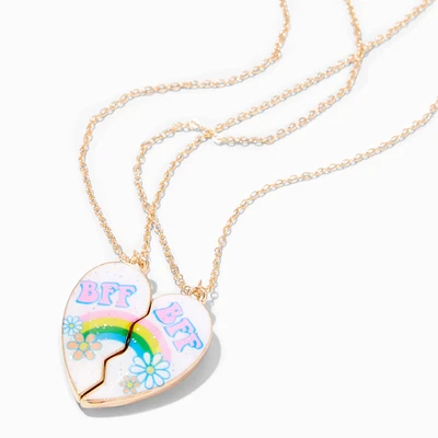 Best Friends BFF Rainbow Split Heart Pendant Necklaces - 2 Pack