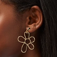 Gold Daisy Outline 1" Clip-On Drop Earrings