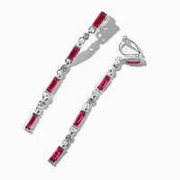 Pink Baguette Silver-tone 2.5" Clip-On Drop Earrings