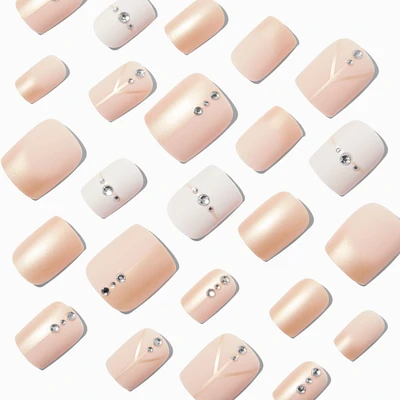 Nude Geometric Bling Square Vegan Faux Nail Set - 24 Pack