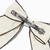 White & Black Trim Hair Bow Clip