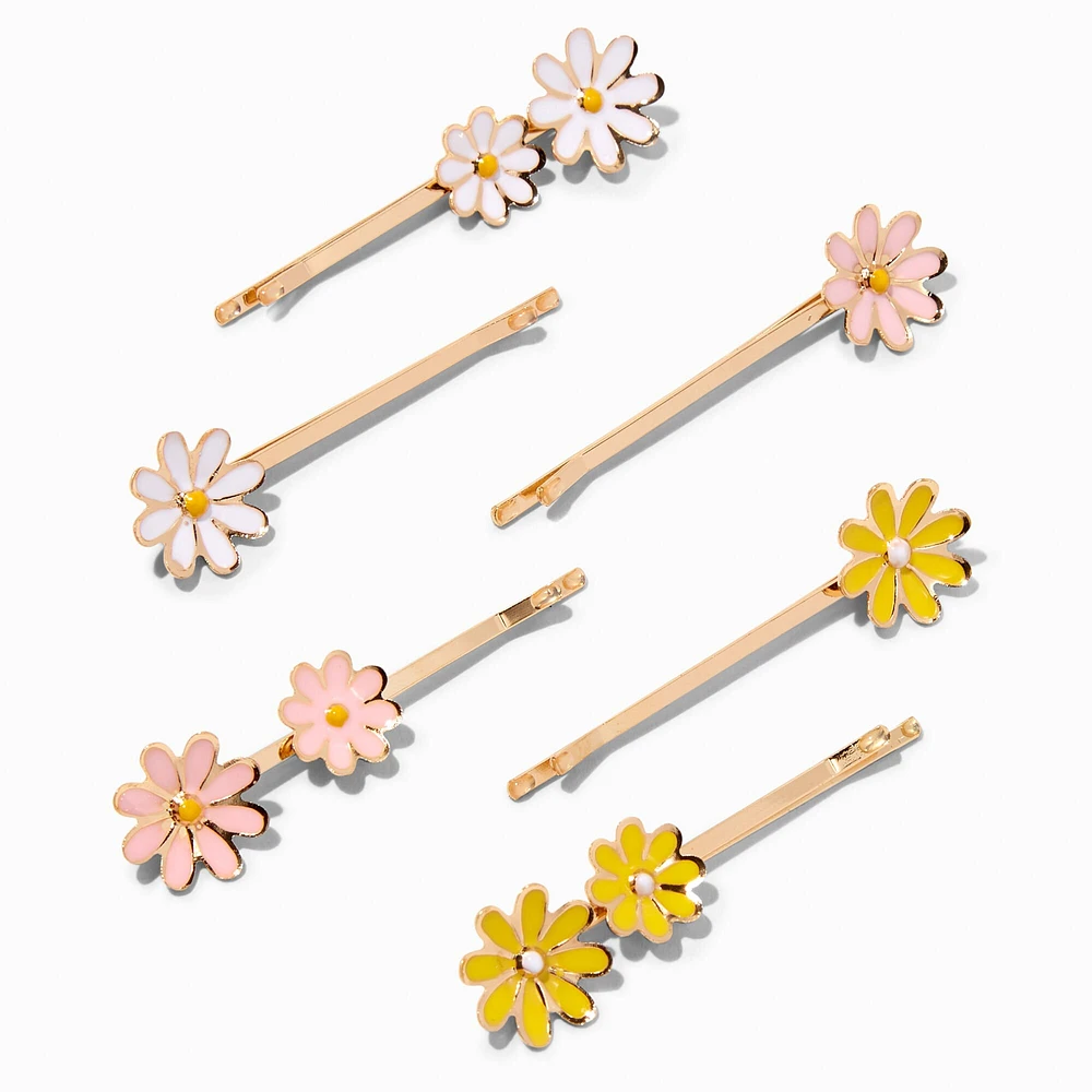 Enameled Daisy Hair Pins - 6 Pack