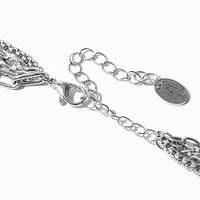 Rhodium Silver-tone Mixed Chain Multi-Strand Necklace