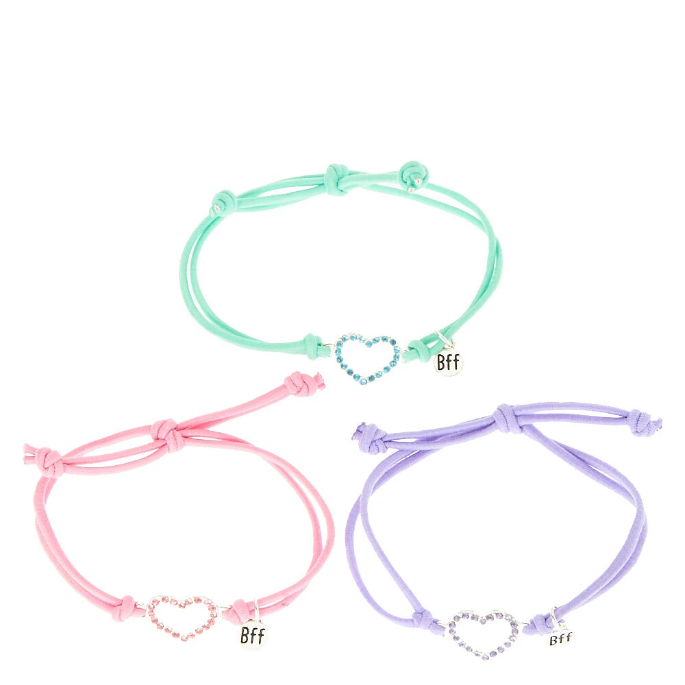 Best Friends Pastel Crystal Heart Adjustable Bracelets - 3 Pack