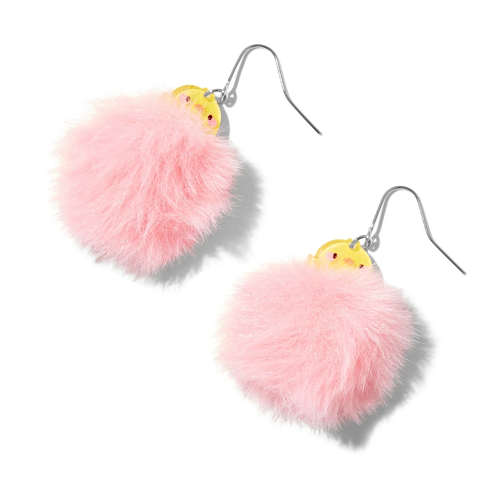 Yellow Chick Pink Pom Pom 1.5" Drop Earrings