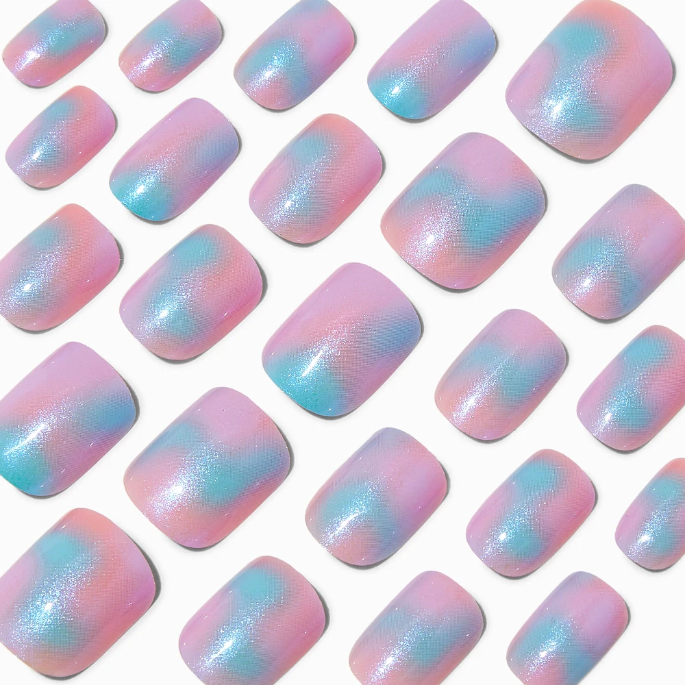 Holographic Glazed Short Square Vegan Faux Nail Set - 24 Pack