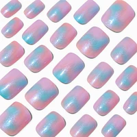 Holographic Glazed Short Square Vegan Faux Nail Set - 24 Pack