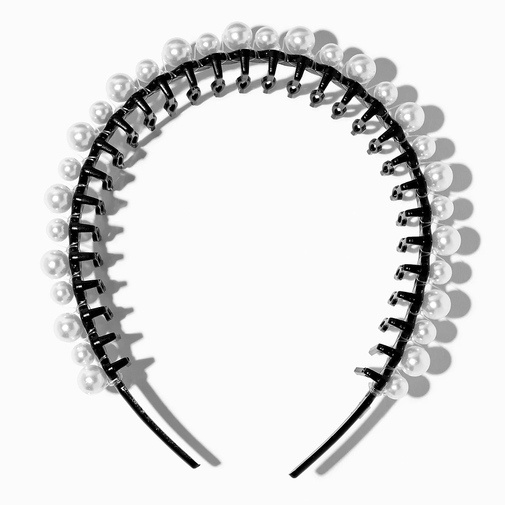 White Pearl Black Spiked Headband