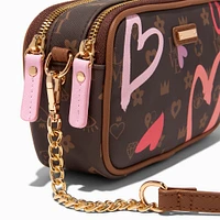 Status Icons & Hearts Brown Camera Style Crossbody Bag