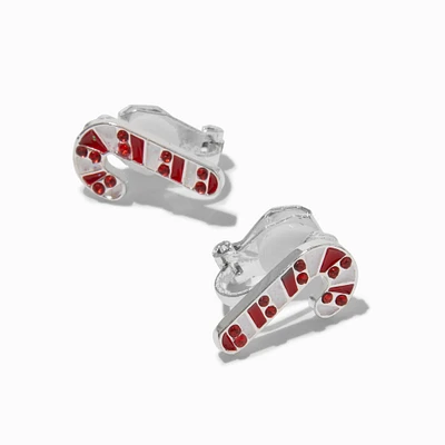 Rhinestone Candy Cane Clip-On Stud Earrings