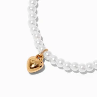 Gold-tone Heart & Pearl Beaded Stretch Bracelet