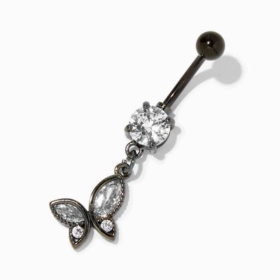 Black 14G Embellished Butterfly Dangle Belly Ring