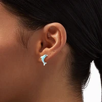 Blue Glitter Dolphin Stud Earrings