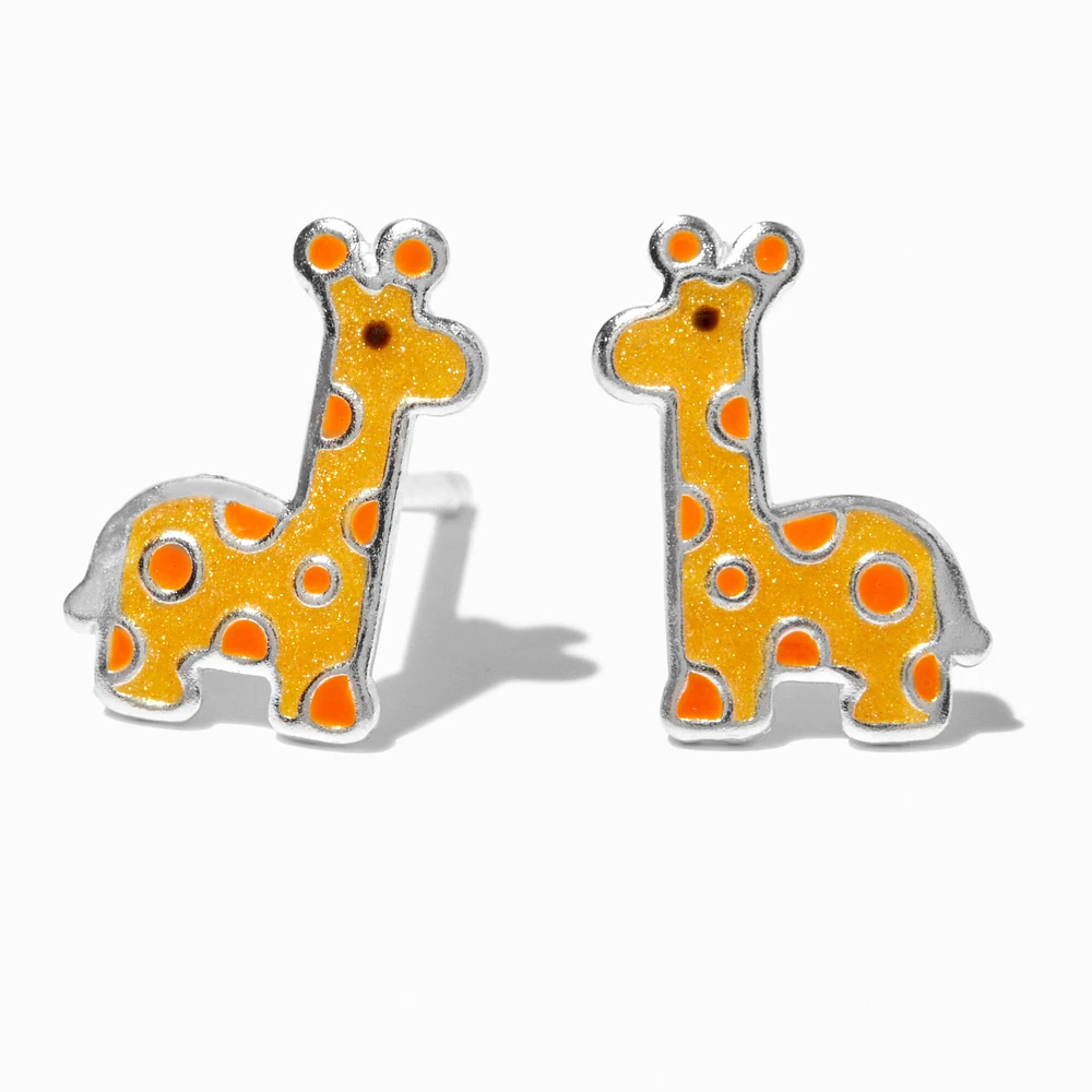 Sterling Silver Enamel Giraffe Stud Earrings