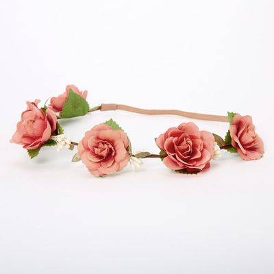 Dusty Rose Flower Crown Headwrap - Pink
