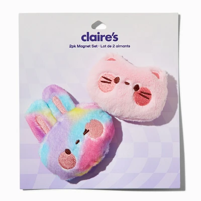 Tie Dye Bunny & Pink Cat Plush Magnet Set - 2 Pack