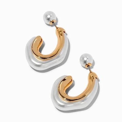 Gold-tone Pearl Scoop 1.5" Drop Earrings