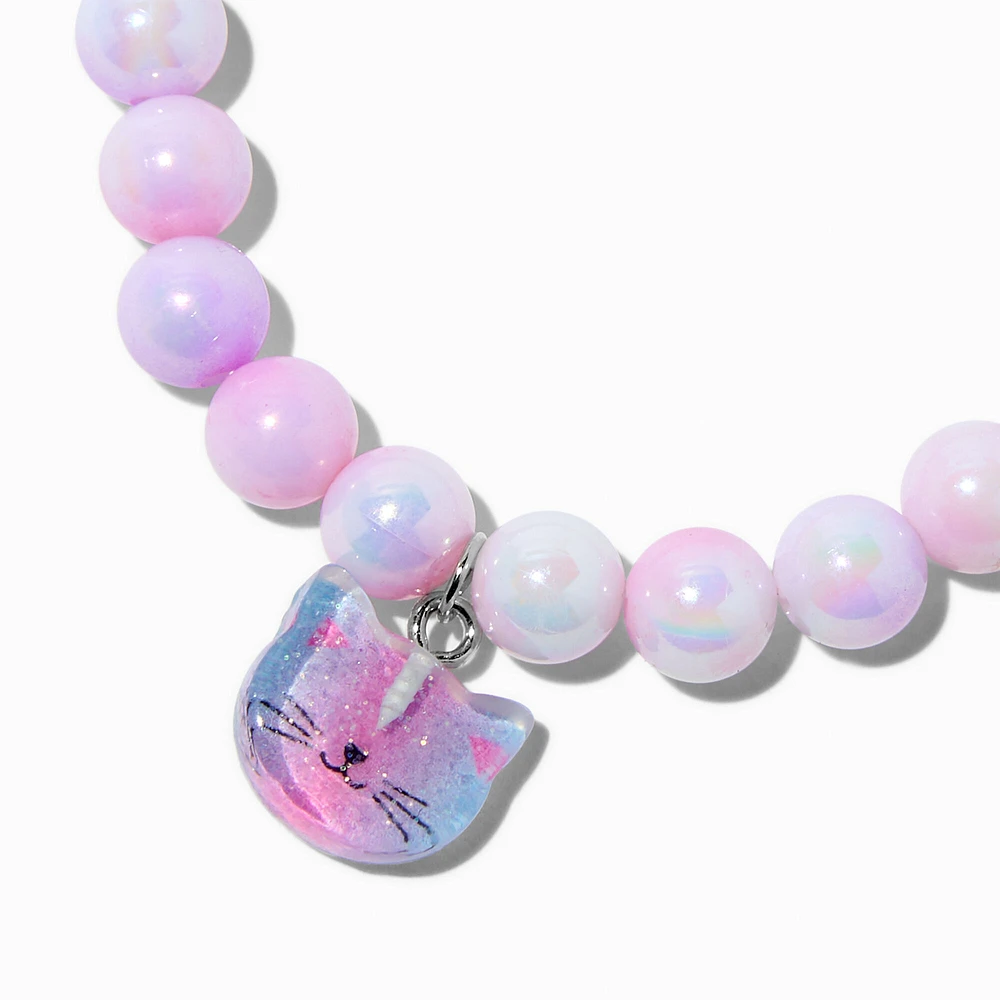 Kitty Cat Charm Beaded Stretch Bracelet