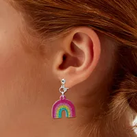 Glitter Rainbow 1'' Clip-On Drop Earrings