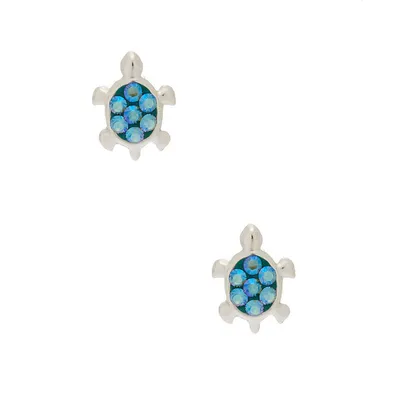 Sterling Silver Embellished Turtle Stud Earrings - Turquoise