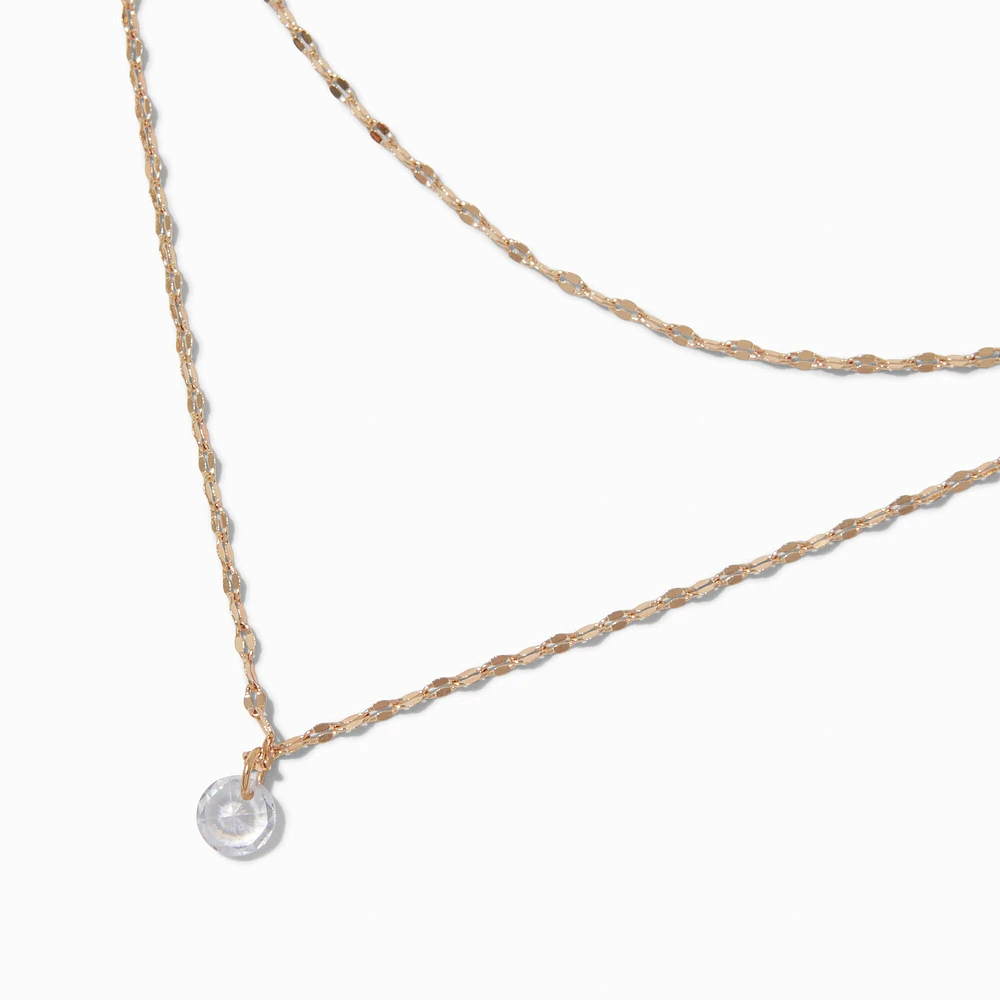 Gold-tone Cubic Zirconia Disc Multi-Strand Necklace