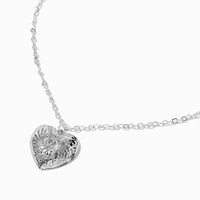 Silver-tone Hammered Heart Pendant Necklace