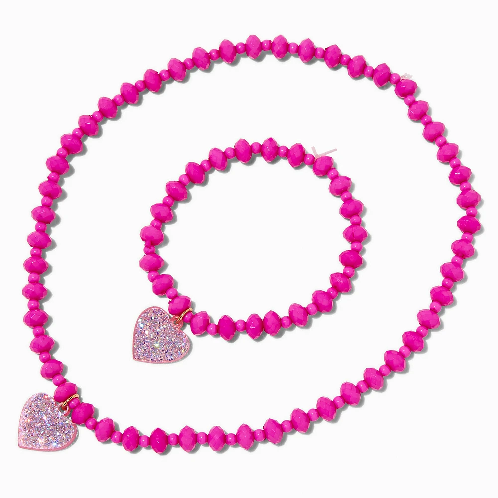 Claire's Club Pink Heart Beaded Jewelry Set - 2 Pack