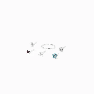 Sterling Silver 22G Daisy Heart Mixed Nose Studs - 6 Pack
