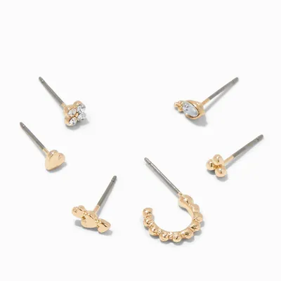 Gold Mixed Heart One Earrings Set - 6 Pack