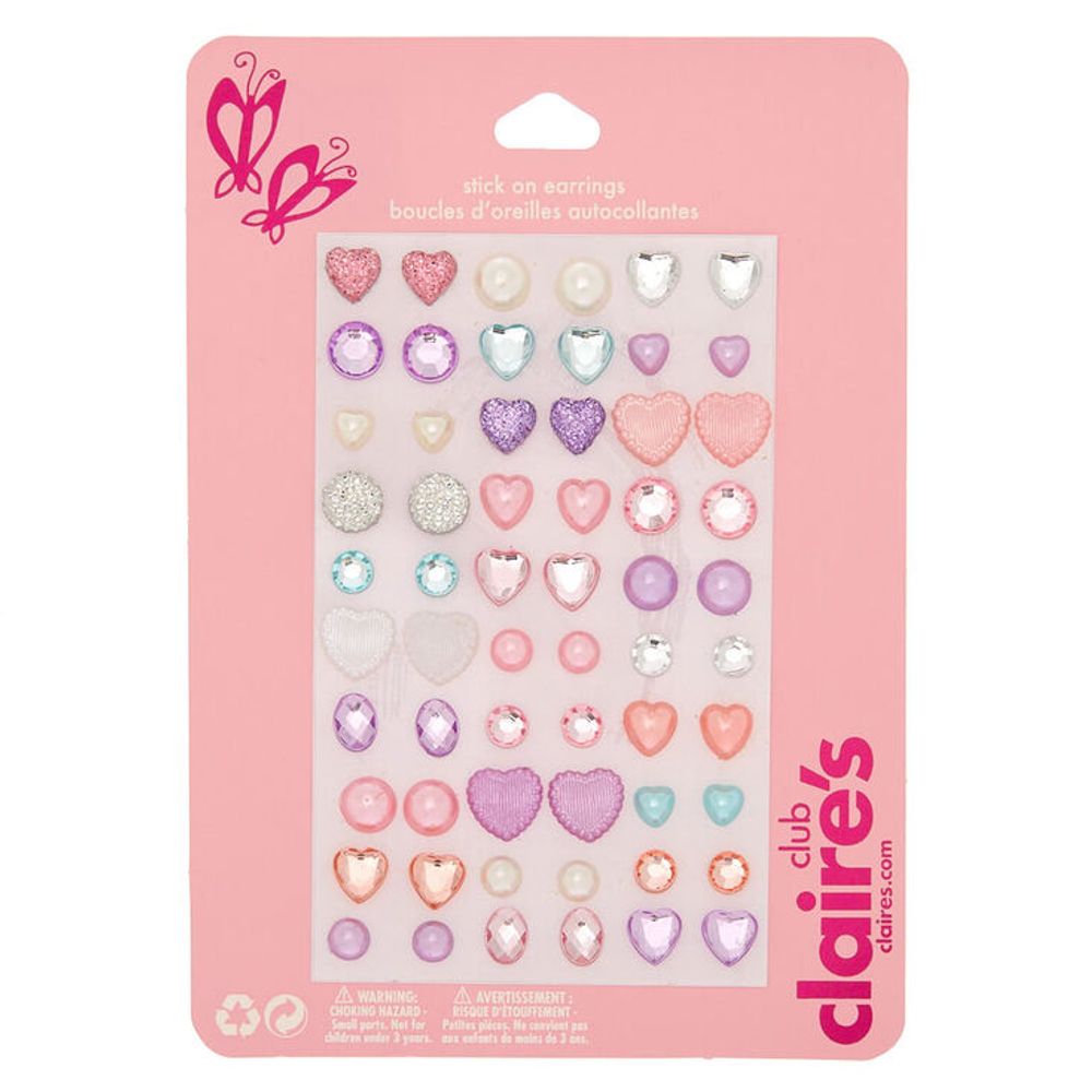 Claire's Club Pastel Heart Stick On Earrings - 30 Pack
