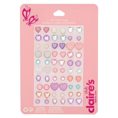 Claire's Club Pastel Heart Stick On Earrings - 30 Pack