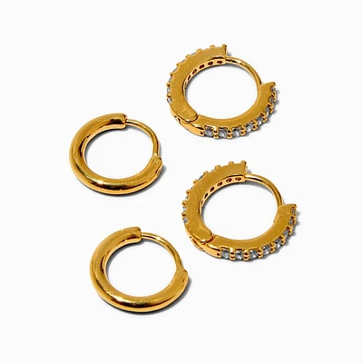 C LUXE by Claire's 18k Yellow Gold Plated Cubic Zirconia 8MM & 10MM Embellished Hoop Earrings - 2 Pack