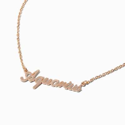 Gold-tone Script Zodiac Pendant Necklace - Aquarius