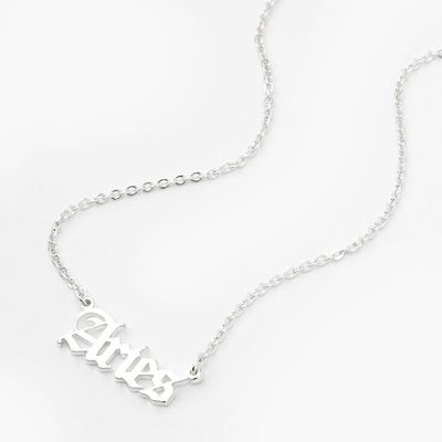 Silver Gothic Zodiac Pendant Necklace - Aries