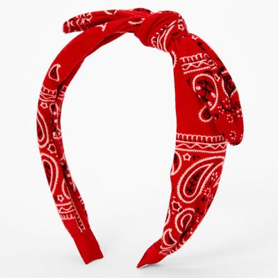 Bandana Knotted Bow Headband - Red