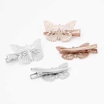Claire's Club Mixed Metal Filigree Butterfly Hair Clips - 4 Pack