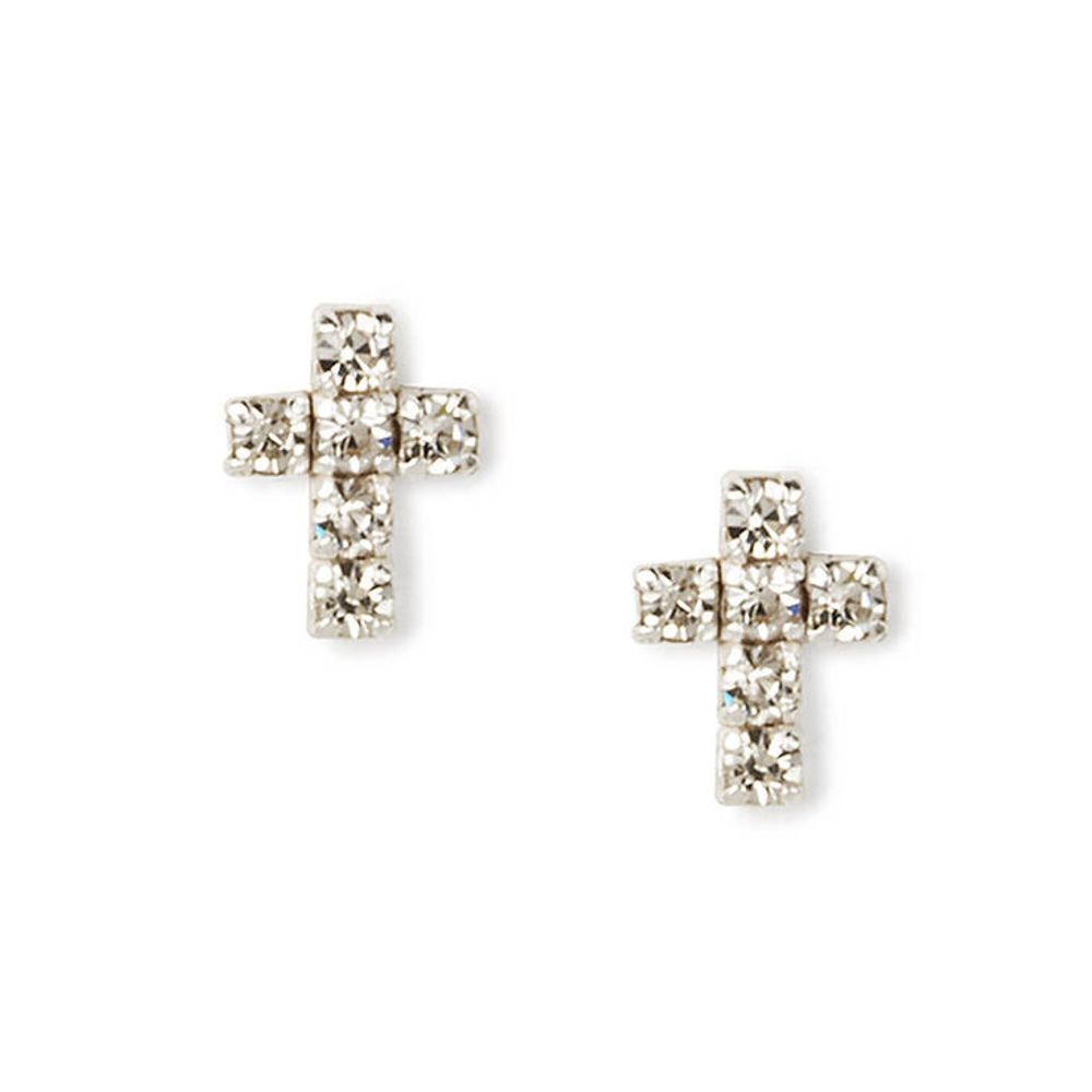 Sterling Silver Embellished Cross Stud Earrings