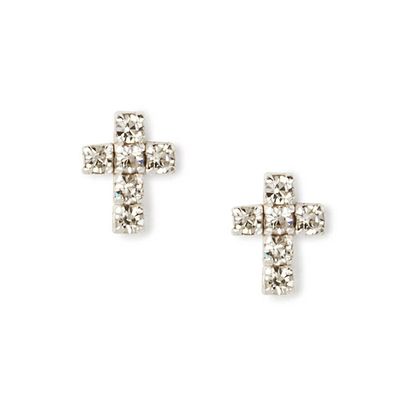 Sterling Silver Embellished Cross Stud Earrings