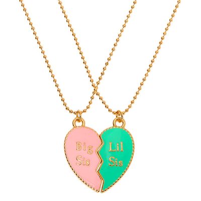 Big & Lil Sis Pastel Heart Pendant Necklaces - 2 Pack