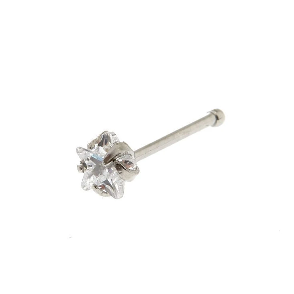 22G Silver-tone Stainless Steel Cubic Zirconia Star Nose Stud