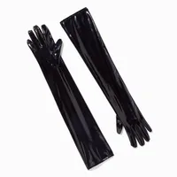 Black Patent Faux Leather Long Gloves