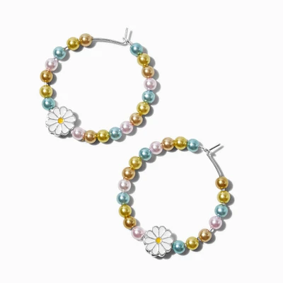 Pastel Beaded Daisy Hoop Earrings