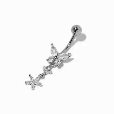 Cubic Zirconia Butterfly 14G Dangle Belly Ring